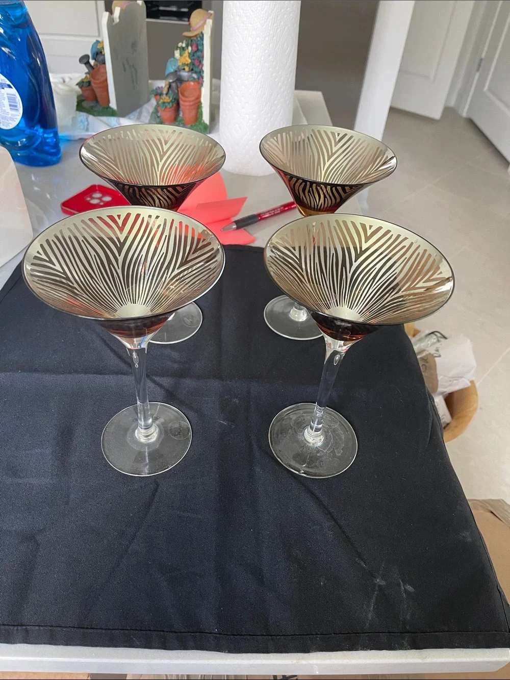 Gold-Trim Zebra Pattern Martini Glasses - Set of 4